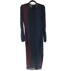 Gentryportofino Maxi Dress Mesh Panels Wool Blend Colorblock Navy Blue US 10